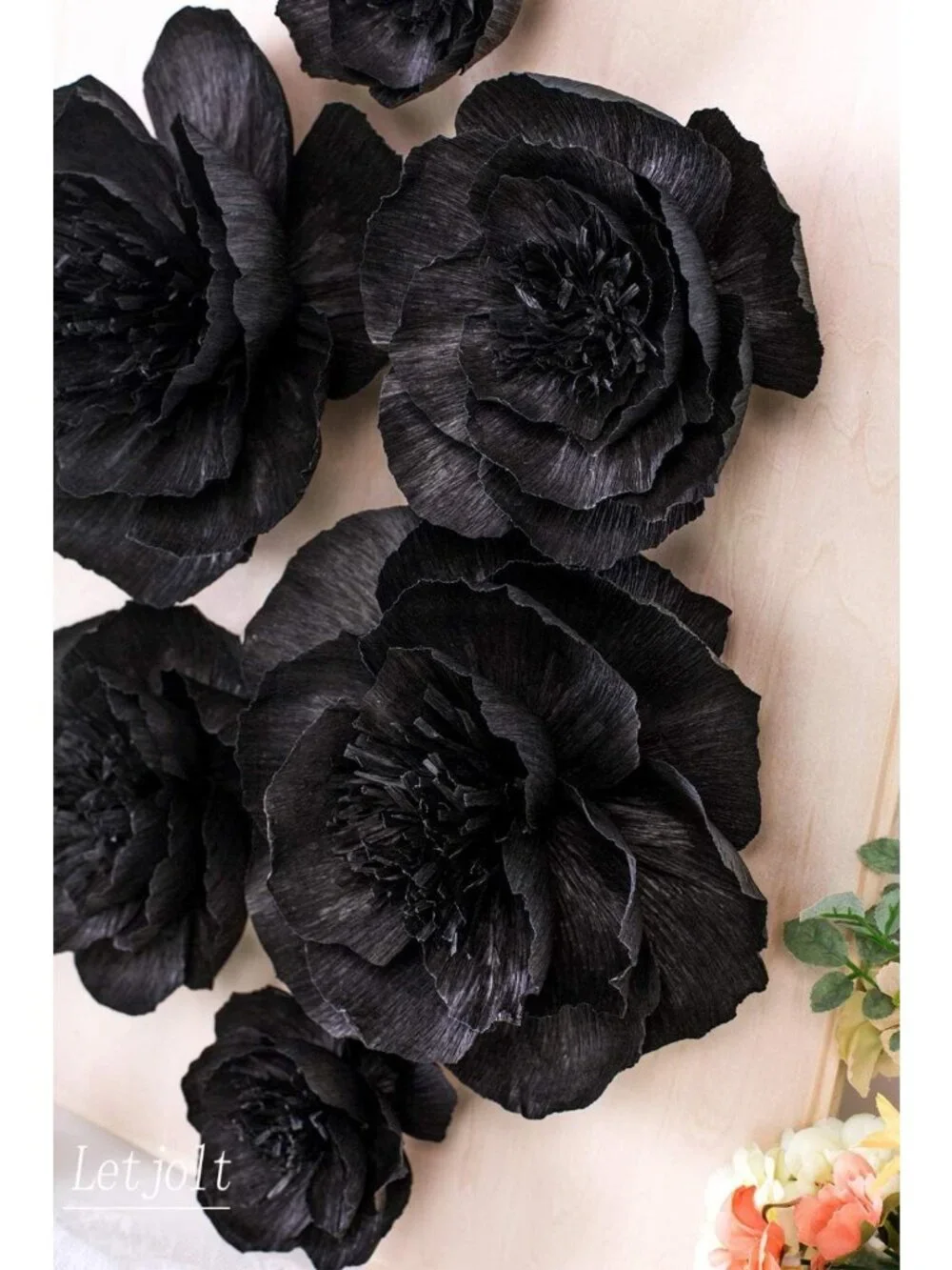 3D Black Paper Flower Wall Decor - Set of 6 | Wedding, Baby Shower, Bridal